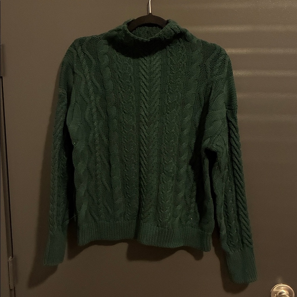 NWOT Haven Well Within Forest Green ORGANIC COTTON CABLE MOCKNECK Sweater Sz S